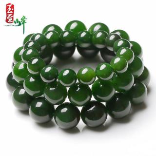 玉至峰新疆和田玉碧玉手链男款菠菜绿圆珠天然玉石玉器路路通手串